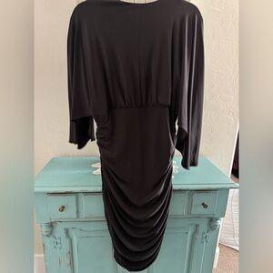 White House Black Market Black Ruched Dolman Sleeve Midi Dress